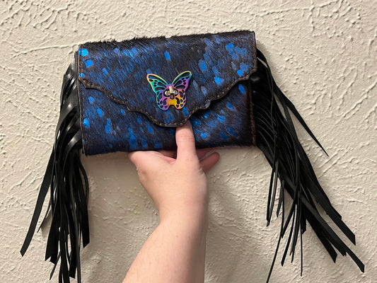 Midnight Butterfly Fringe Clutch